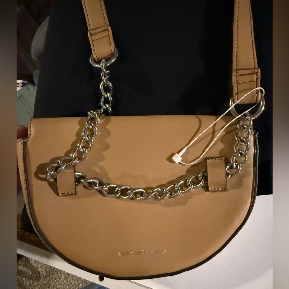 NWT New York & Company Tan Crossbody Bag with Chain Detail
